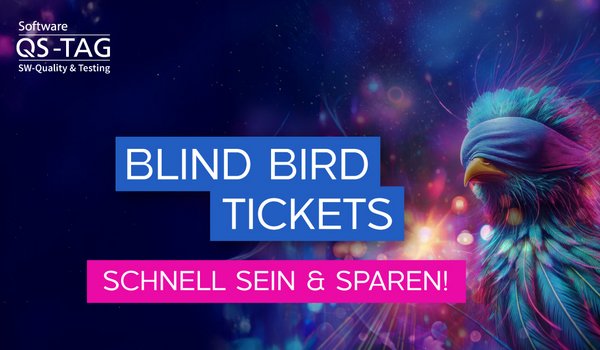 Grafik mit neonfarbenem, abstraktem Hintergrund und der Aufschrift ‚Blind Bird Tickets‘ sowie einem hervorgehobenen Hinweis auf den Start des Ticketverkaufs.