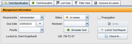 The button appears in the specification next to the Simulate Test button of the management information.